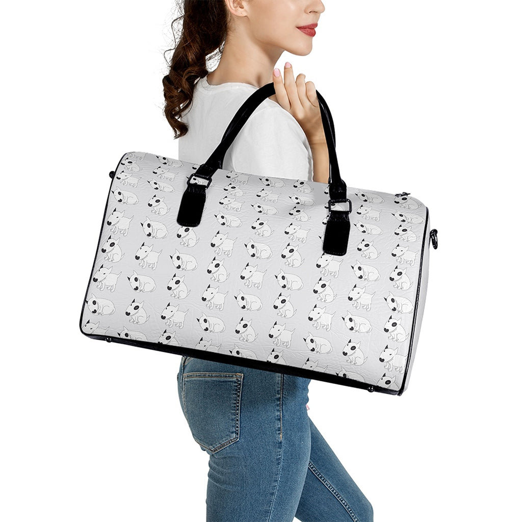 Doodle Bull Terrier Pattern Print Leather Duffle Bag