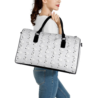 Doodle Bull Terrier Pattern Print Leather Duffle Bag