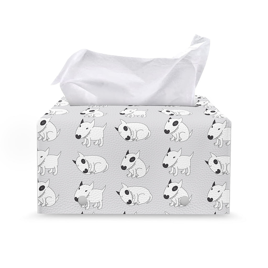 Doodle Bull Terrier Pattern Print Leather Tissue Box Cover