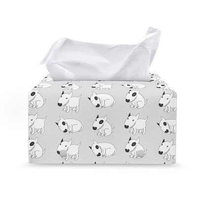 Doodle Bull Terrier Pattern Print Leather Tissue Box Cover