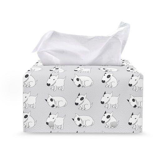 Doodle Bull Terrier Pattern Print Leather Tissue Box Cover