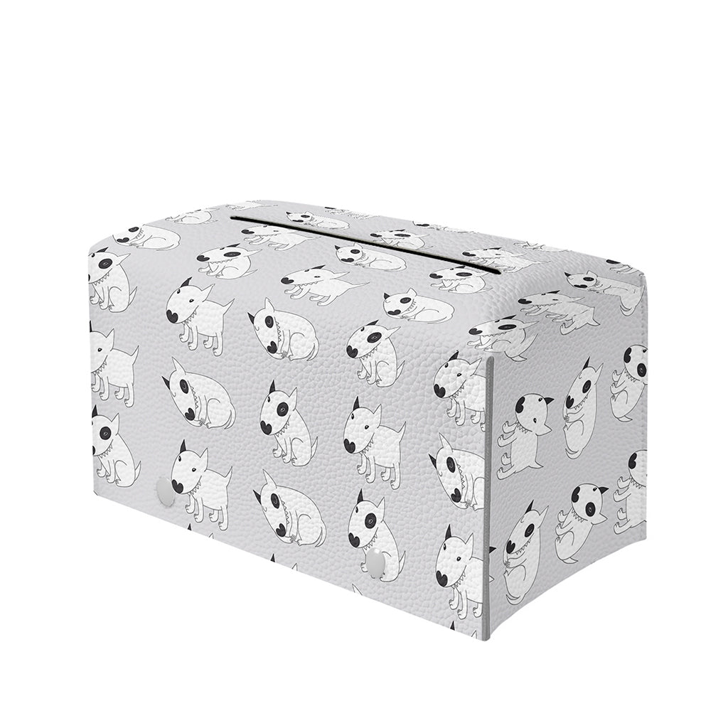Doodle Bull Terrier Pattern Print Leather Tissue Box Cover
