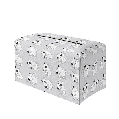 Doodle Bull Terrier Pattern Print Leather Tissue Box Cover
