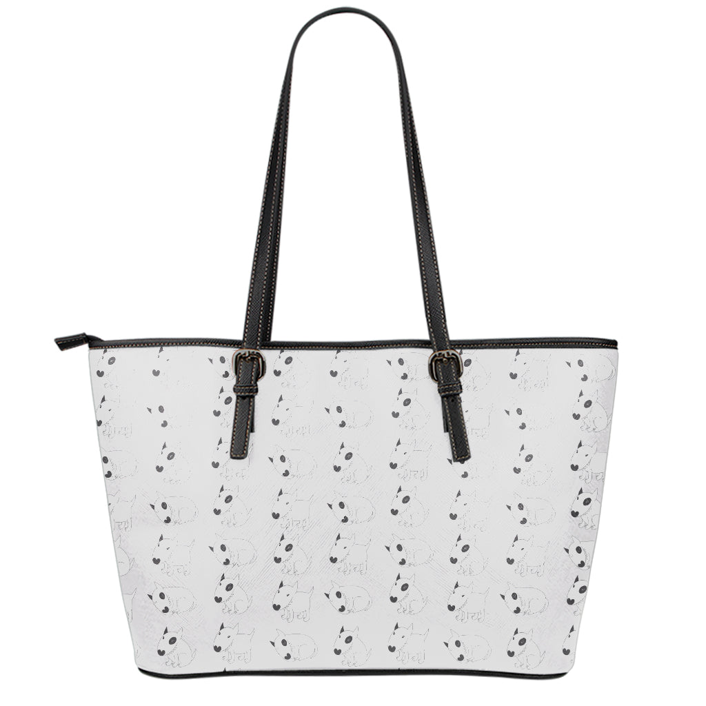 Doodle Bull Terrier Pattern Print Leather Tote Bag