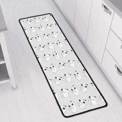 Doodle Bull Terrier Pattern Print Long Kitchen Mat