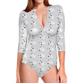 Doodle Bull Terrier Pattern Print Long Sleeve Swimsuit