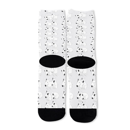 Doodle Bull Terrier Pattern Print Long Socks