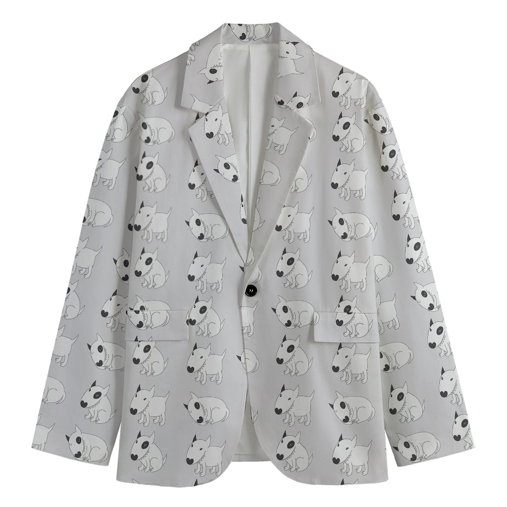 Doodle Bull Terrier Pattern Print Men's Cotton Blazer