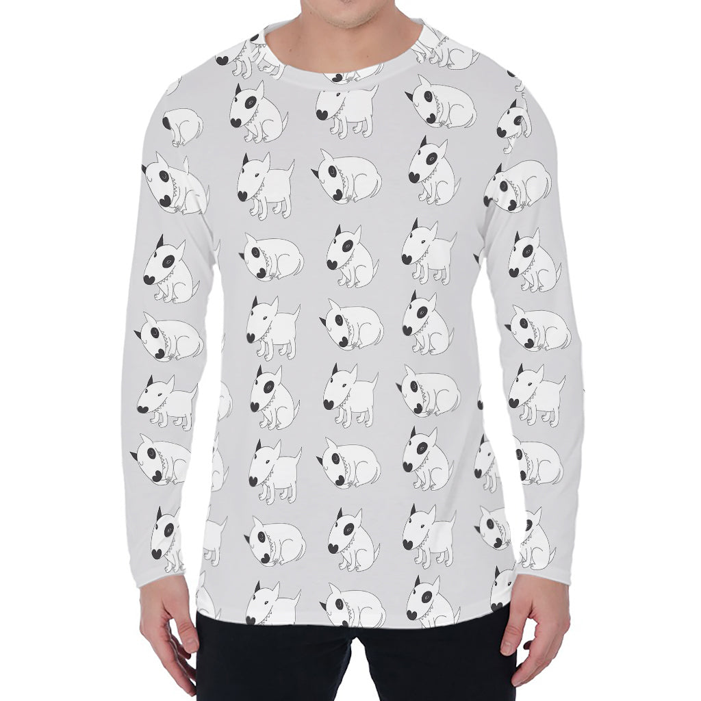 Doodle Bull Terrier Pattern Print Men's Long Sleeve T-Shirt