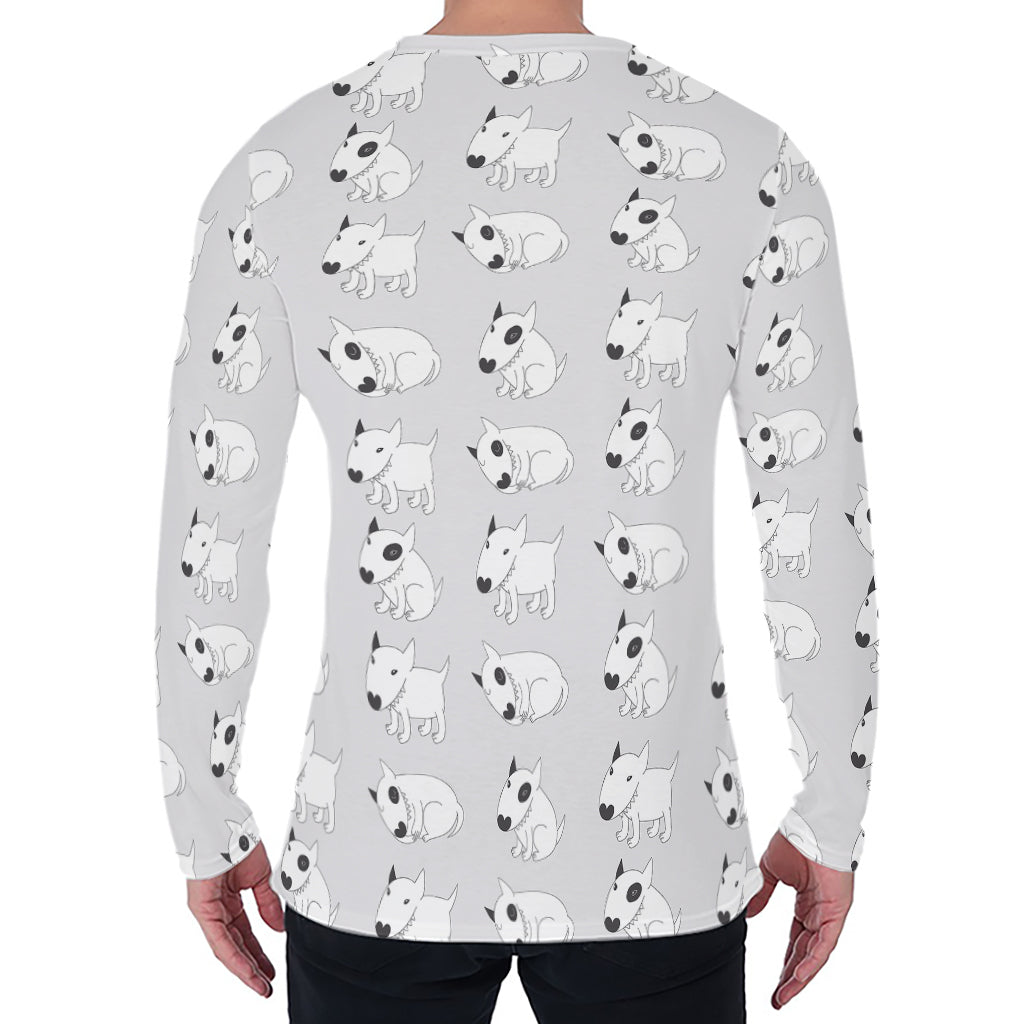 Doodle Bull Terrier Pattern Print Men's Long Sleeve T-Shirt