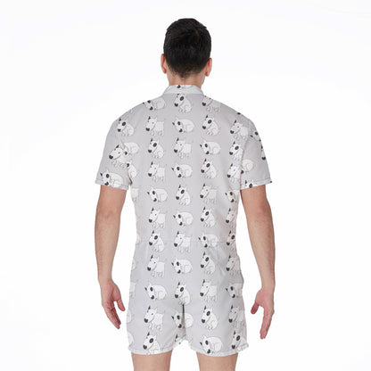 Doodle Bull Terrier Pattern Print Men's Rompers