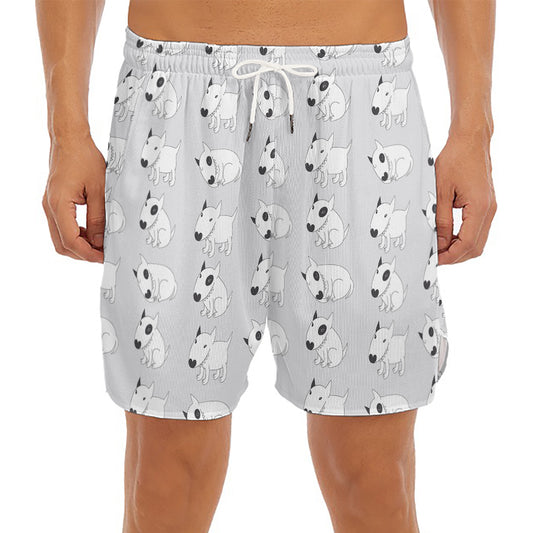 Doodle Bull Terrier Pattern Print Men's Split Running Shorts