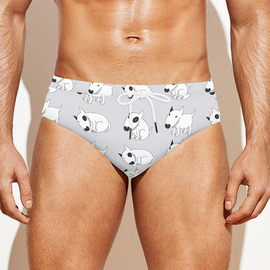 Doodle Bull Terrier Pattern Print Men's Swim Briefs