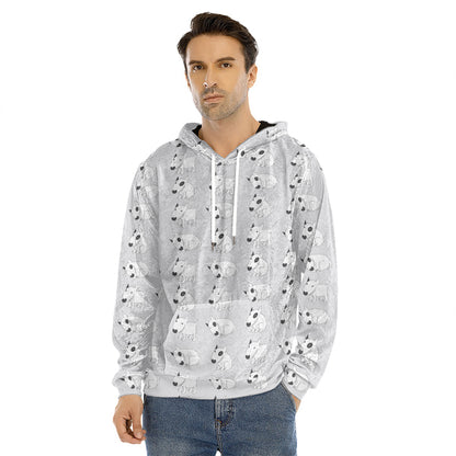Doodle Bull Terrier Pattern Print Men's Velvet Pullover Hoodie