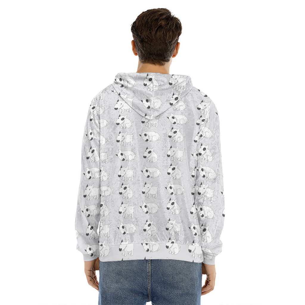Doodle Bull Terrier Pattern Print Men's Velvet Pullover Hoodie