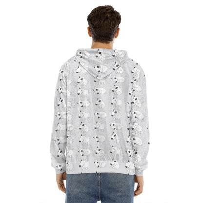 Doodle Bull Terrier Pattern Print Men's Velvet Pullover Hoodie