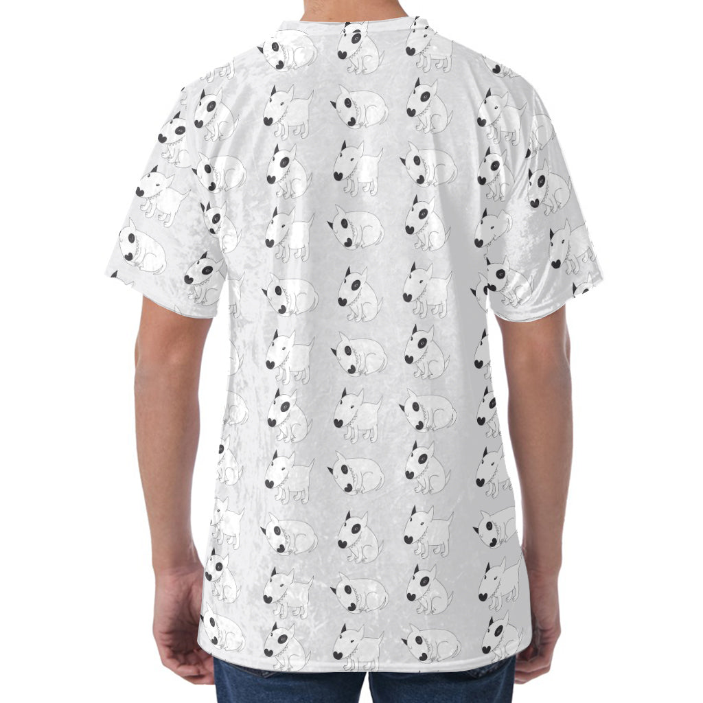Doodle Bull Terrier Pattern Print Men's Velvet T-Shirt