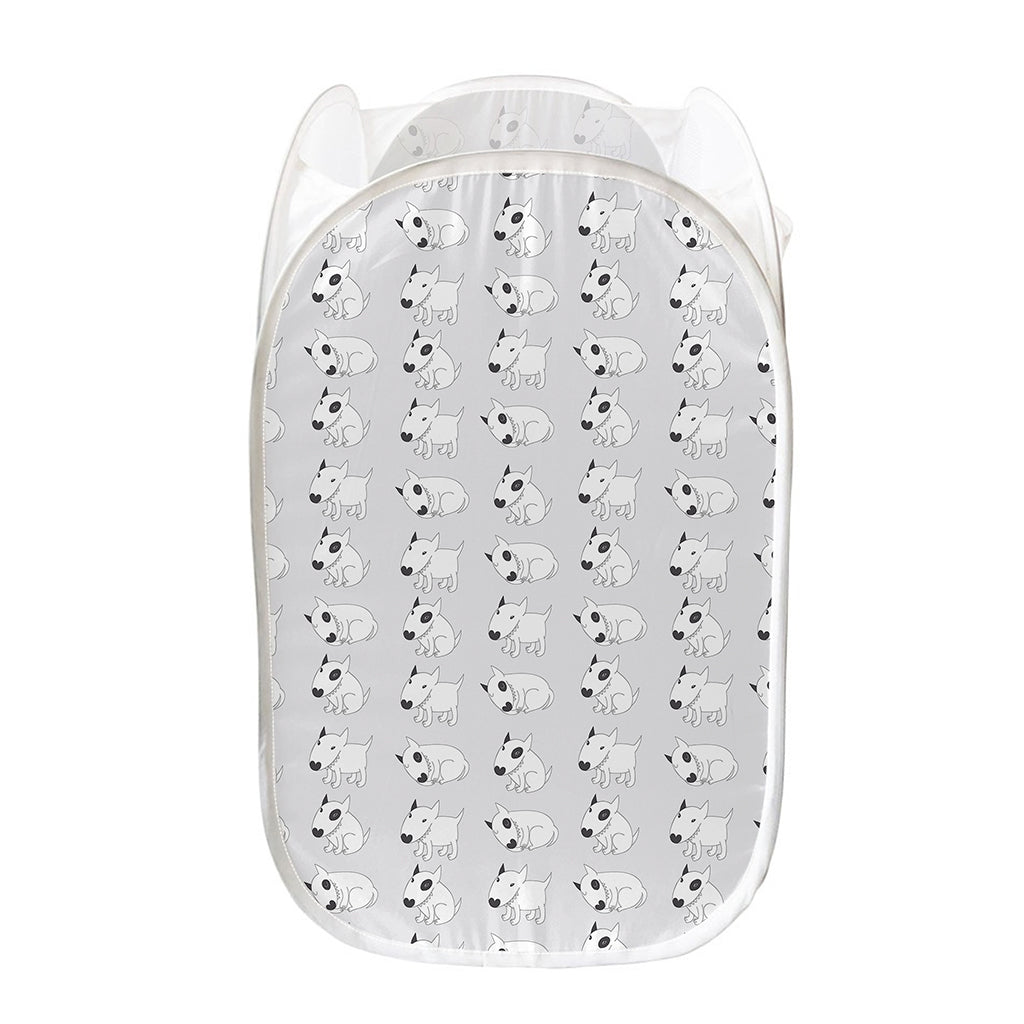 Doodle Bull Terrier Pattern Print Mesh Laundry Hamper
