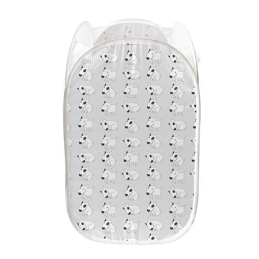 Doodle Bull Terrier Pattern Print Mesh Laundry Hamper