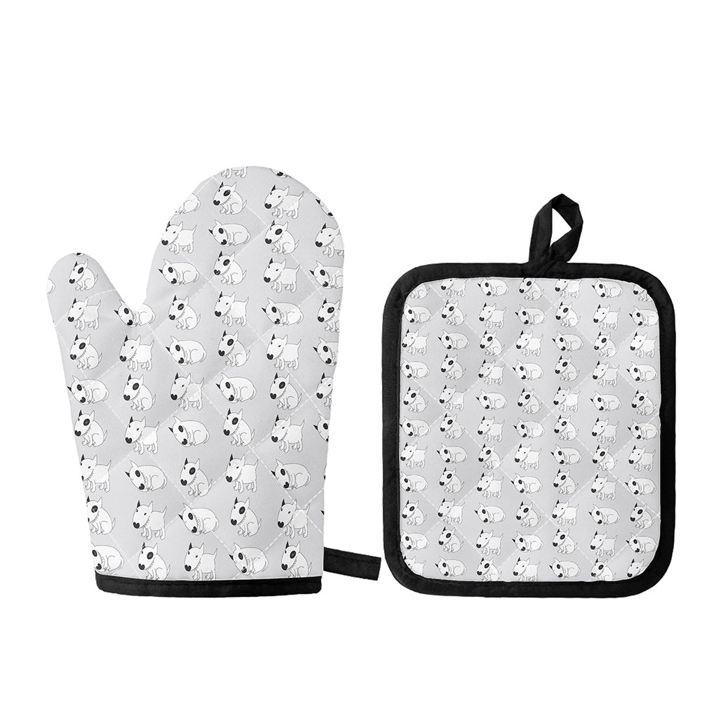 Doodle Bull Terrier Pattern Print Oven Mitt And Pot Holder Set