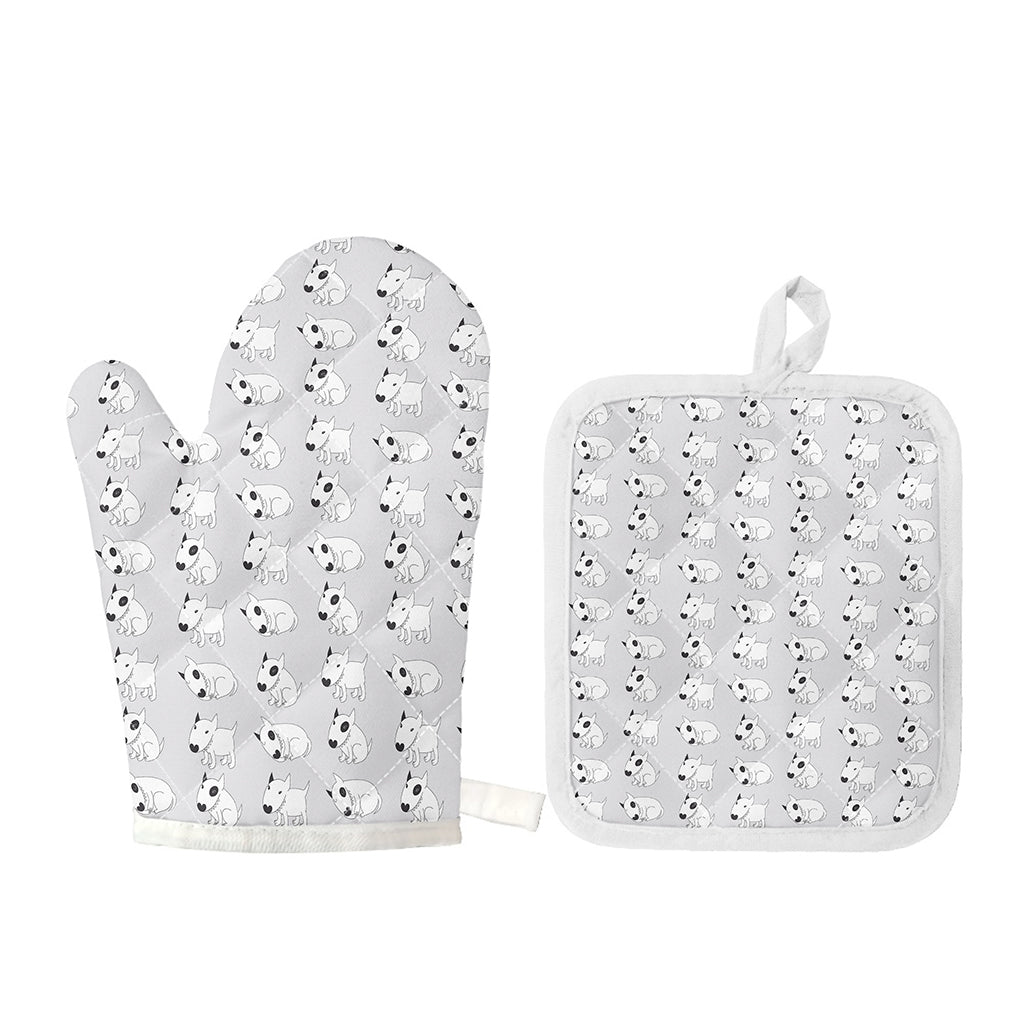 Doodle Bull Terrier Pattern Print Oven Mitt And Pot Holder Set
