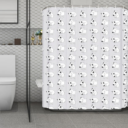 Doodle Bull Terrier Pattern Print Polyester Shower Curtain