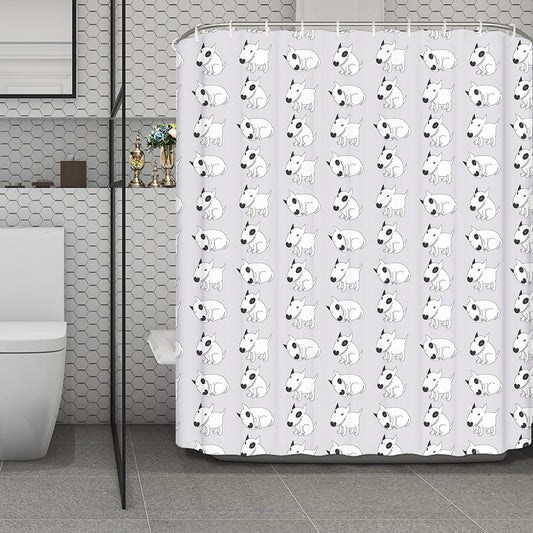Doodle Bull Terrier Pattern Print Polyester Shower Curtain