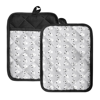 Doodle Bull Terrier Pattern Print Pot Holders With Pocket