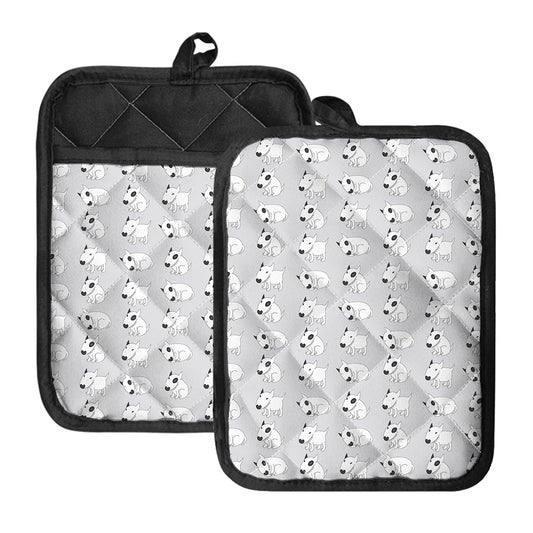 Doodle Bull Terrier Pattern Print Pot Holders With Pocket