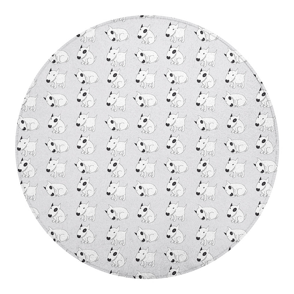 Doodle Bull Terrier Pattern Print Round Blanket