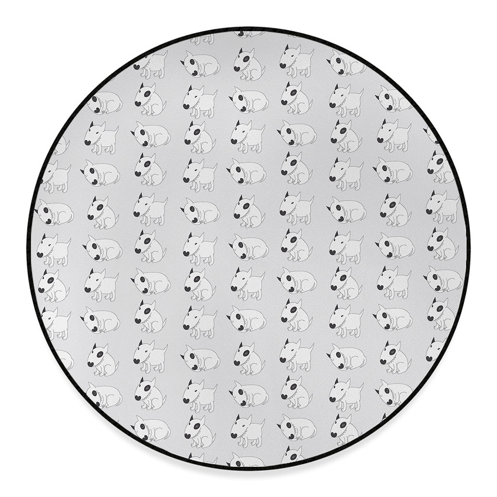 Doodle Bull Terrier Pattern Print Round Floor Mat