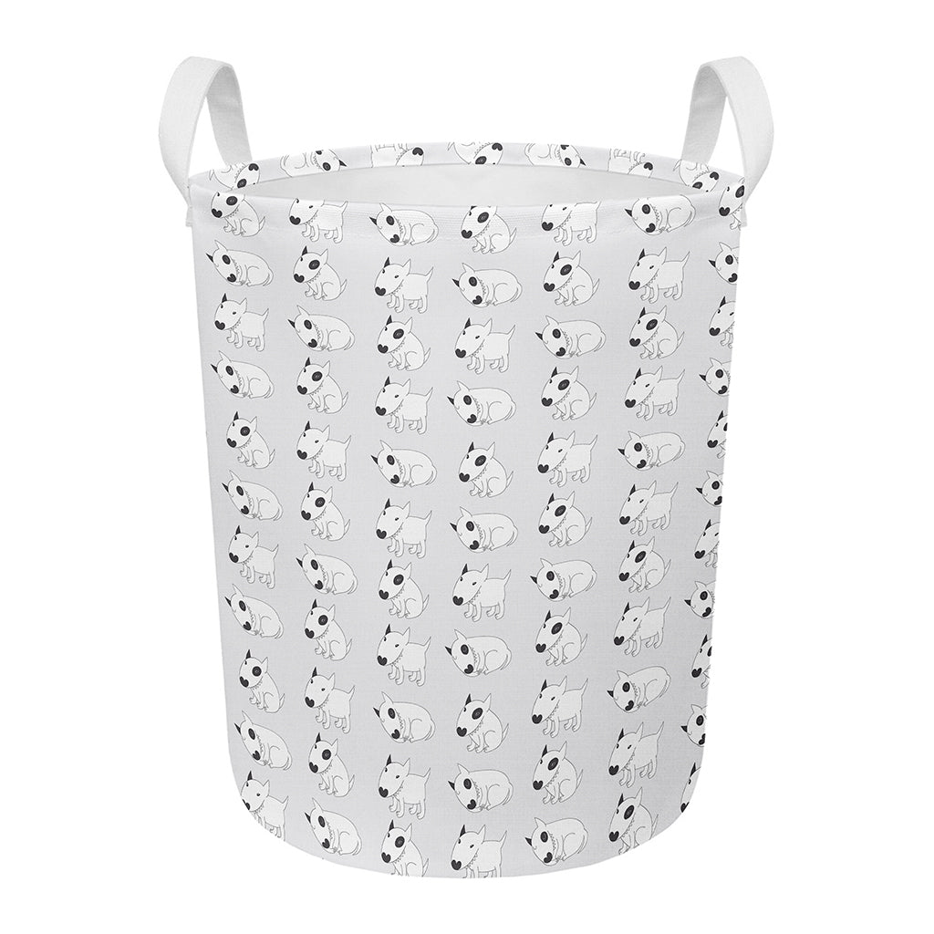 Doodle Bull Terrier Pattern Print Round Laundry Basket