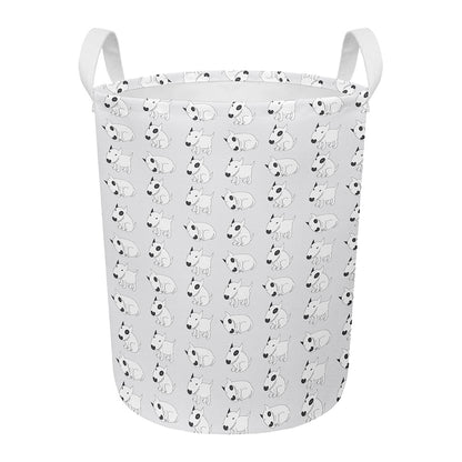 Doodle Bull Terrier Pattern Print Round Laundry Basket