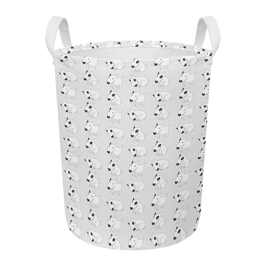 Doodle Bull Terrier Pattern Print Round Laundry Basket