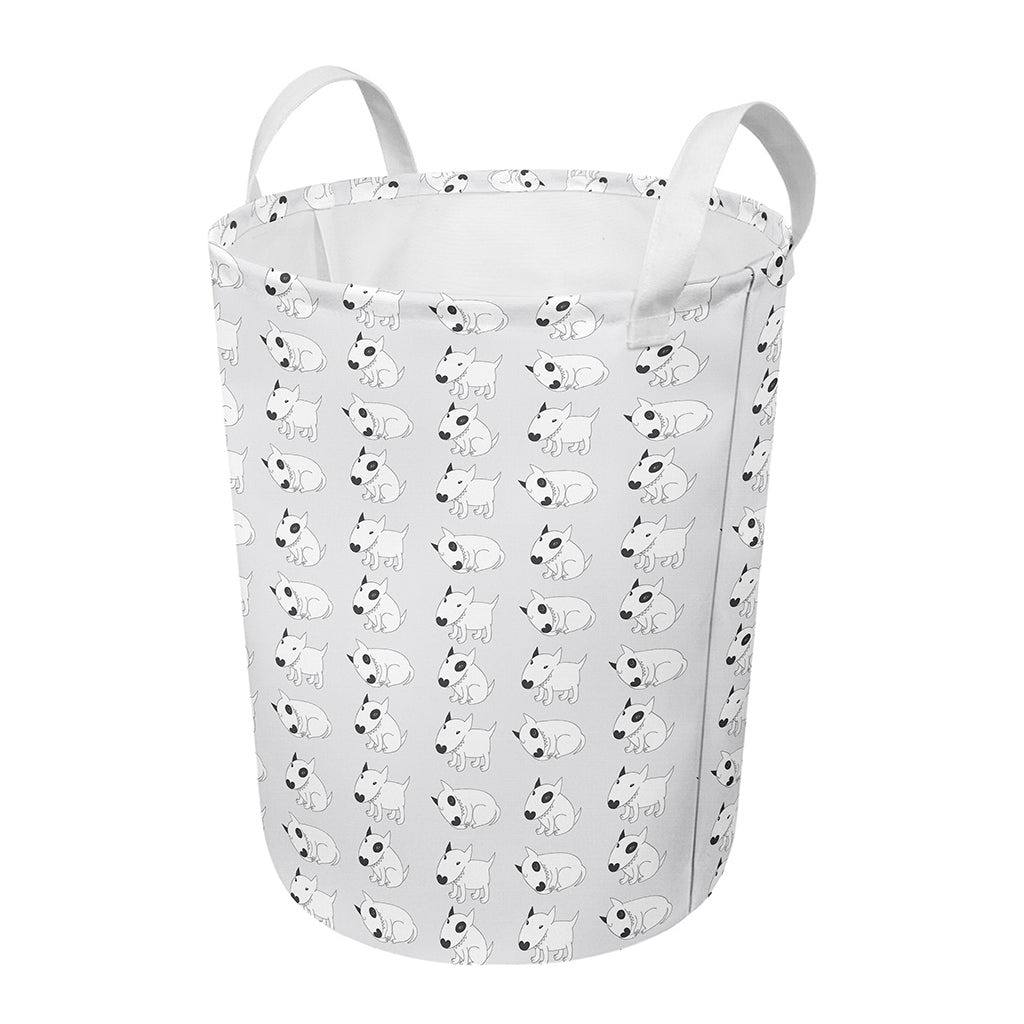 Doodle Bull Terrier Pattern Print Round Laundry Basket