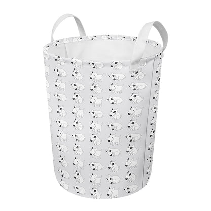 Doodle Bull Terrier Pattern Print Round Laundry Basket