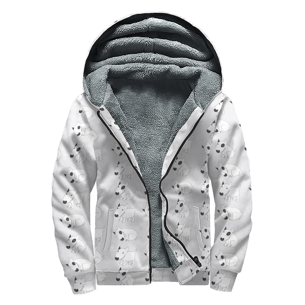 Doodle Bull Terrier Pattern Print Sherpa Lined Zip Up Hoodie