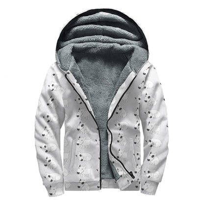 Doodle Bull Terrier Pattern Print Sherpa Lined Zip Up Hoodie