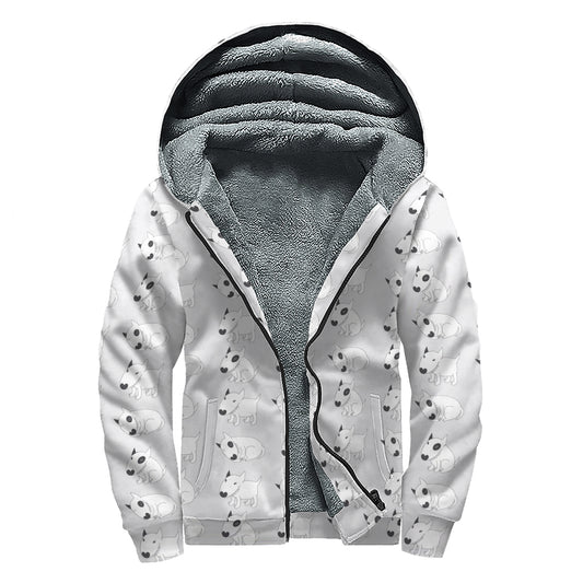 Doodle Bull Terrier Pattern Print Sherpa Lined Zip Up Hoodie
