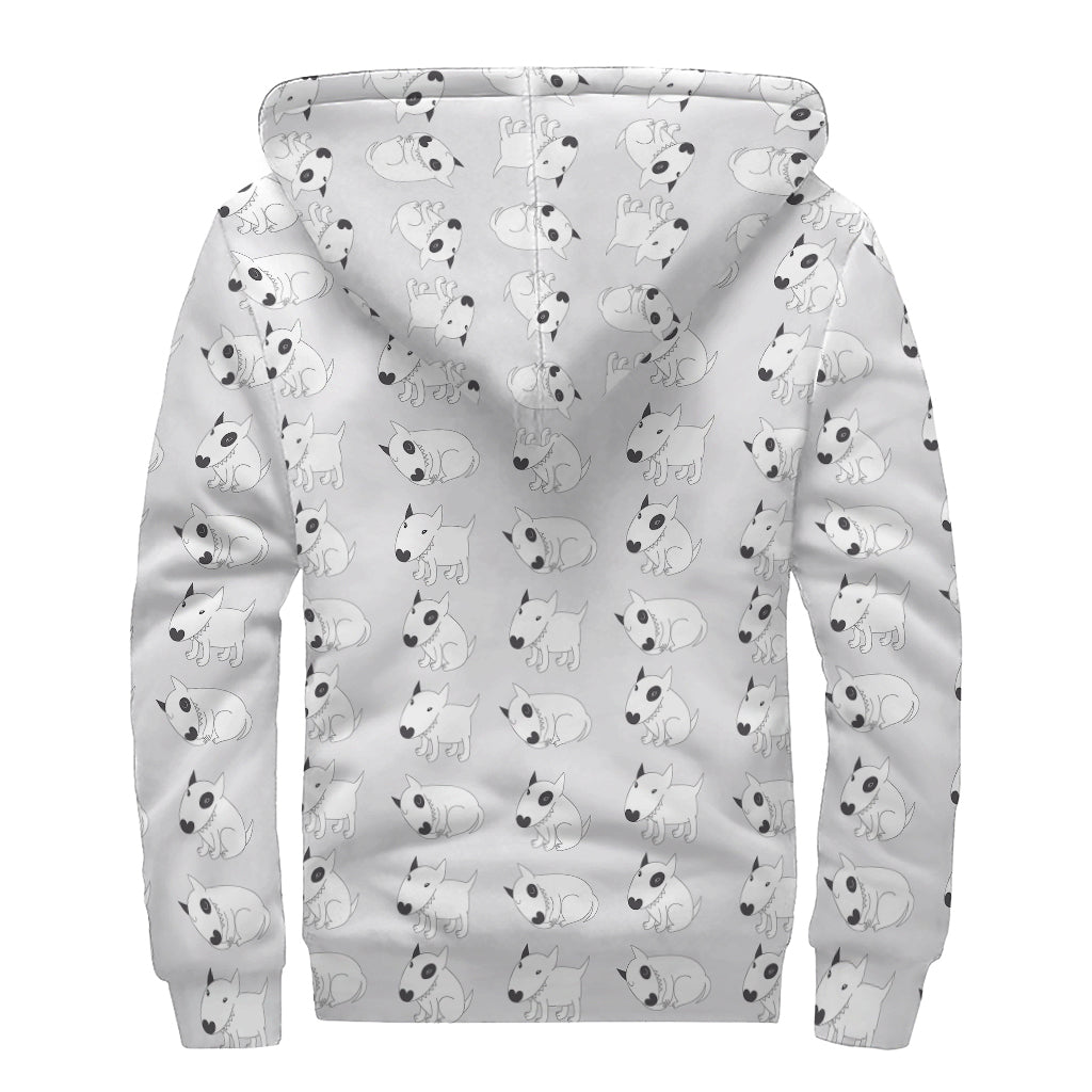 Doodle Bull Terrier Pattern Print Sherpa Lined Zip Up Hoodie