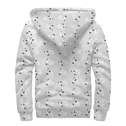 Doodle Bull Terrier Pattern Print Sherpa Lined Zip Up Hoodie