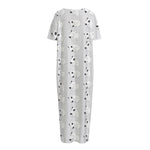 Doodle Bull Terrier Pattern Print Short Sleeve Long Nightdress