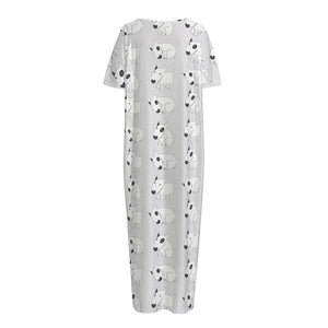 Doodle Bull Terrier Pattern Print Short Sleeve Long Nightdress