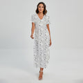 Doodle Bull Terrier Pattern Print Short Sleeve Maxi Dress
