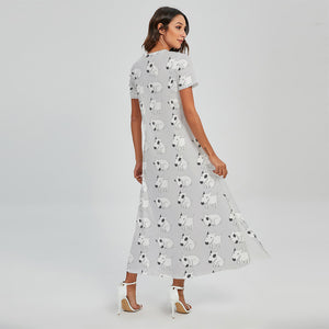 Doodle Bull Terrier Pattern Print Short Sleeve Maxi Dress