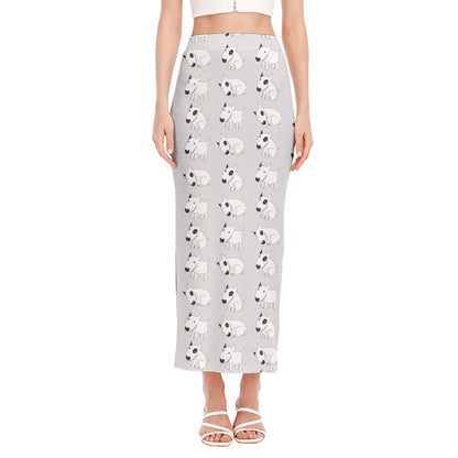 Doodle Bull Terrier Pattern Print Side Slit Maxi Skirt