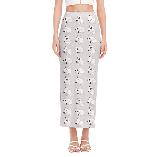 Doodle Bull Terrier Pattern Print Side Slit Maxi Skirt