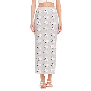 Doodle Bull Terrier Pattern Print Side Slit Maxi Skirt