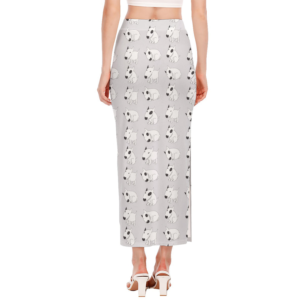 Doodle Bull Terrier Pattern Print Side Slit Maxi Skirt