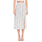 Doodle Bull Terrier Pattern Print Side Slit Midi Skirt